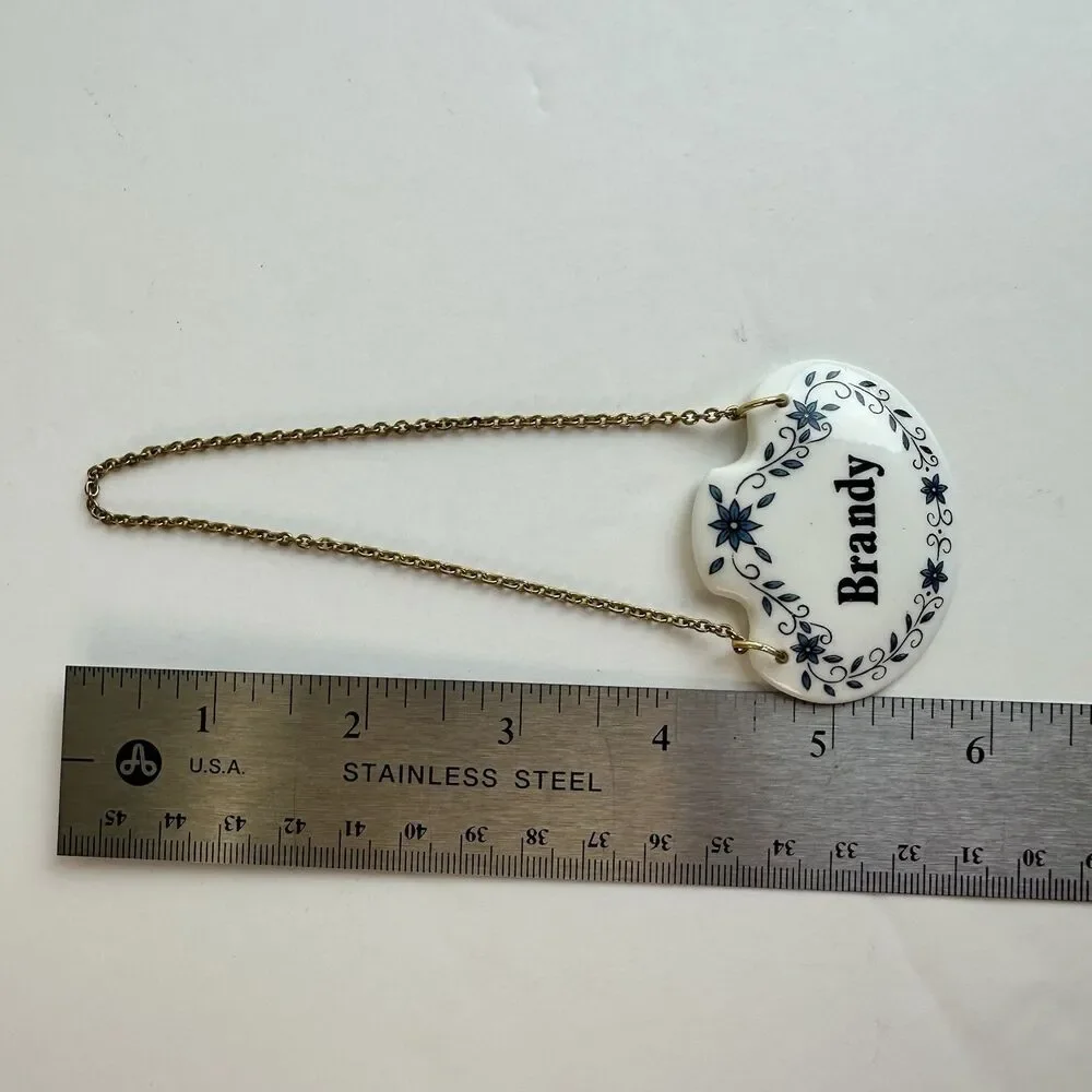 Vintage White Blue Floral Bone China Brandy Bottle Decanter Tag Marker England